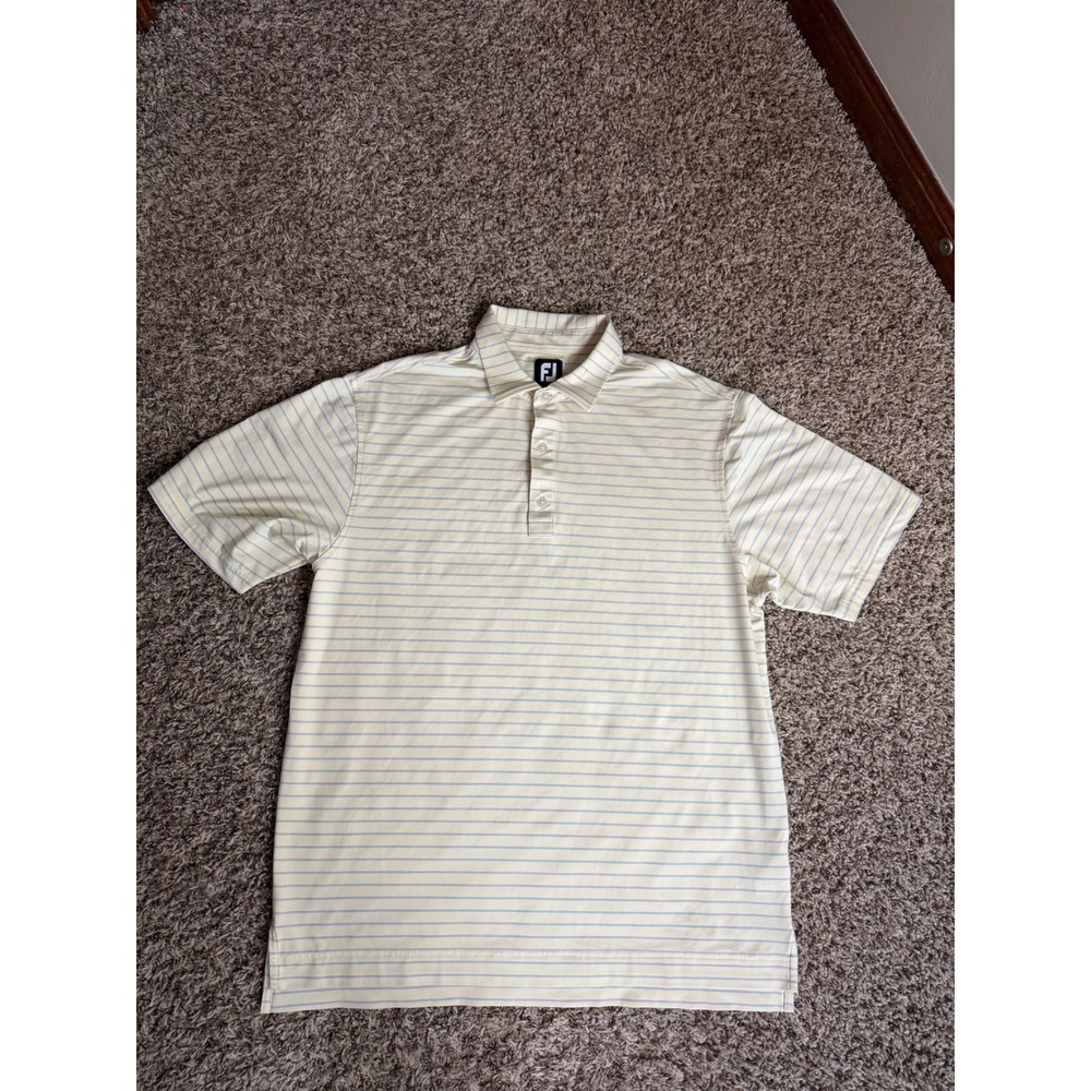 FootJoy Mens Large ProDry Golf Polo Shirt Yellow Blue Striped Short Sleeve FJ - Picture 2 of 5